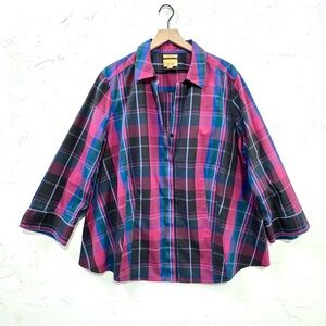 Taylor Gold Label 24W Plus Plaid Tunic Blouse Non-Iron 100% Cotton
